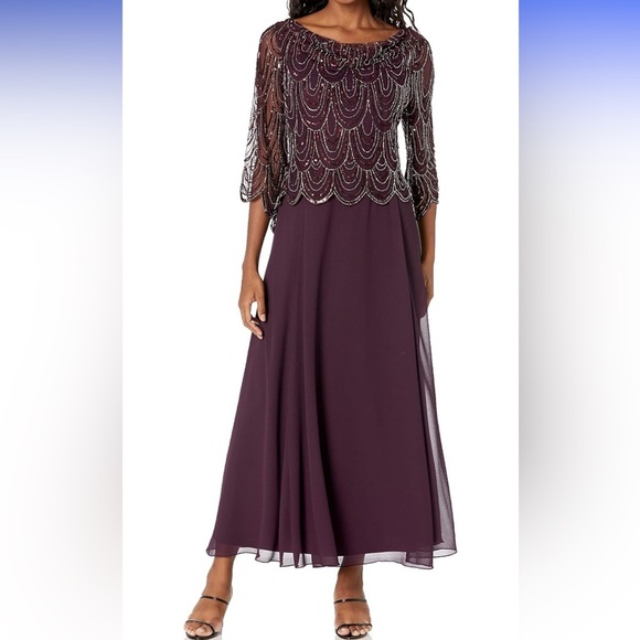 J Kara Dresses & Skirts - J Kara Plum Beaded Long Sleeve Dress